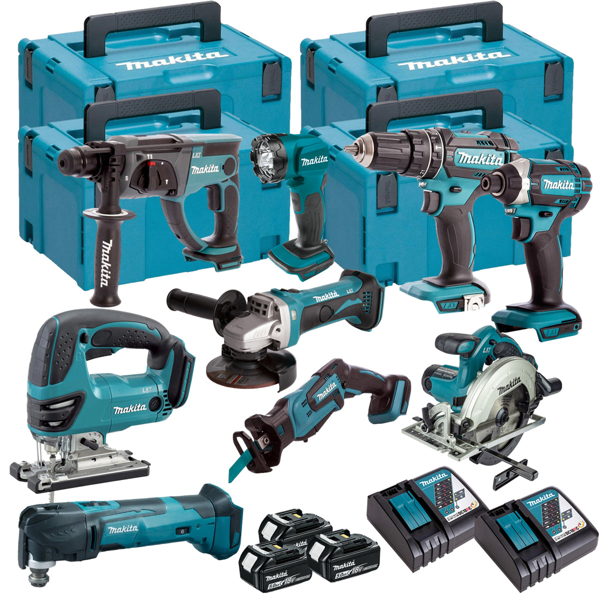 Makita 18V 9 Piece Power Tool Kit with 3 x 5.0Ah Battery & Charger T4TKIT-16454