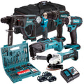 Makita 18V 6 Piece Kit with 3 x 5.0Ah Batteries Charger & 100 Accessory Set T4TKIT-7316