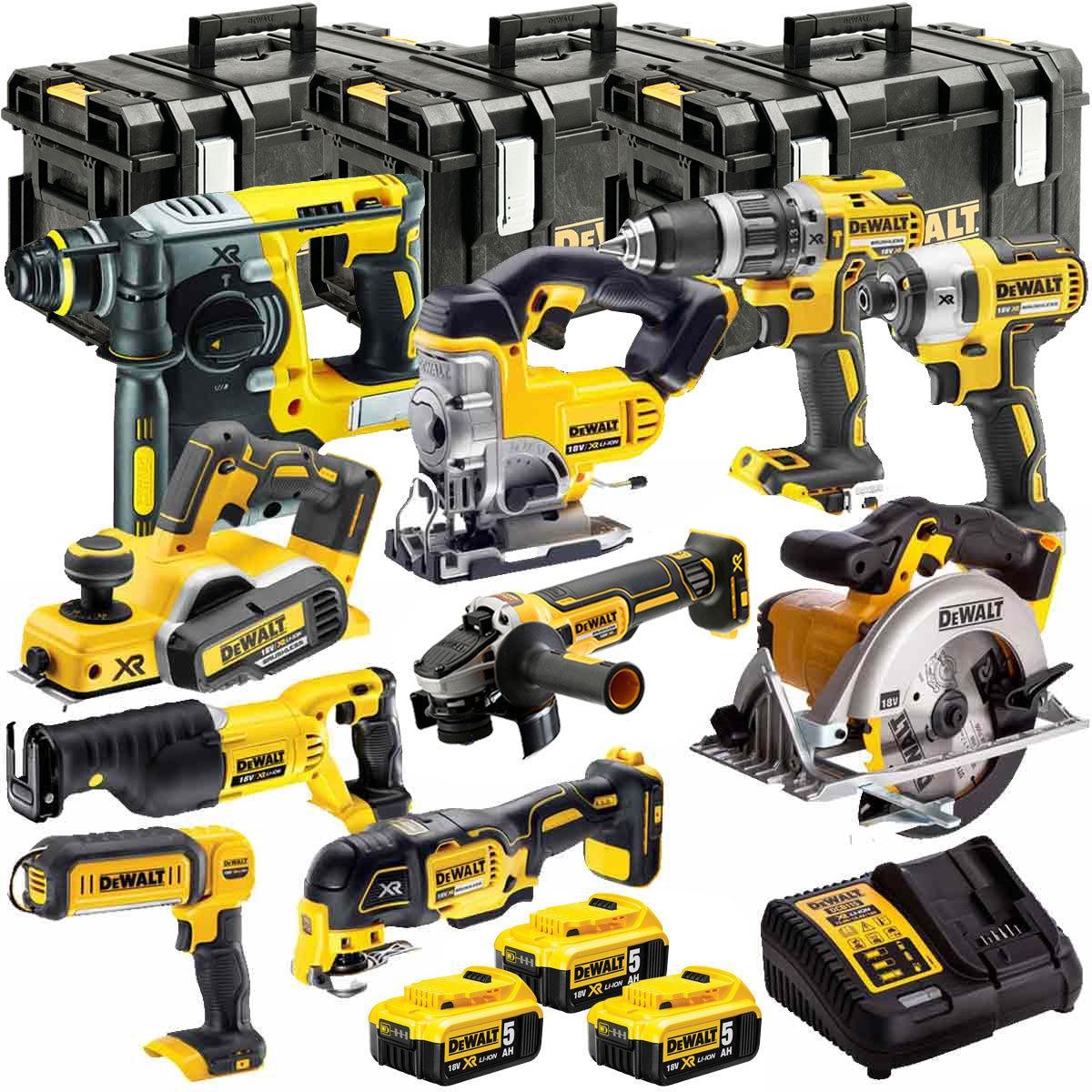 Dewalt DCKT4T10P4 18V XR 10 Piece Power Tool Kit with 3 x 5.0Ah Batteries & Toughsystem Box
